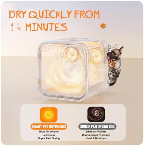 70L Anti-Stress Automatic Pet Dryer Box, 360° Ultra Quiet Dog Hair Dryer Box with Smart Temperature via APP Control, Cat Dryer Box for Small Dogs and Cats