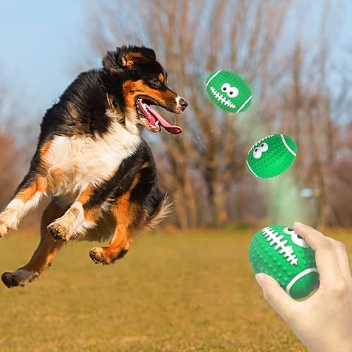 Squeaky Football Dog Toys, 3.6 inch Interactive Rubber Dog Training Balls, Squeaky Rugby Balls Chew Toys for Medium/Large Dogs