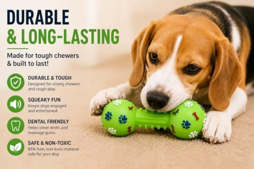 Squeaky Chew Toy for Dogs, 3 Pack, Durable Rubber Dog Toys, Dental Chew Toys, Interactive Squeaky Toy, Safe & Non-Toxic, Small to Medium Dogs