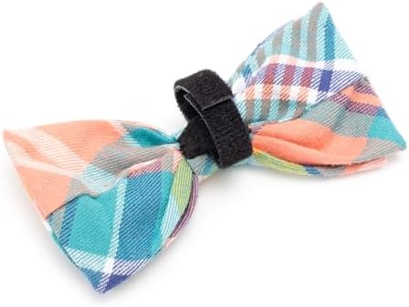 THE WORTHY DOG Spring Patterns Pet Bow Ties for Dogs & Cats, Peach Plaid