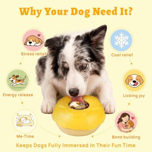 Dog Toy for Aggressive Chewers, Lick Bowl Freezable Treat Toy, Interactive Enrichment Toy, Mental Stimulation for Dogs, Keep Them Busy(Yellow)