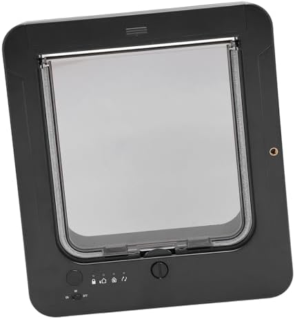 GLOGLOW Smart Pet Door Battery Operated Cat Door Electronic Pet with 4 Modes Auto Unlocking for Pets with Sensing Collar (Black + Remote Control)