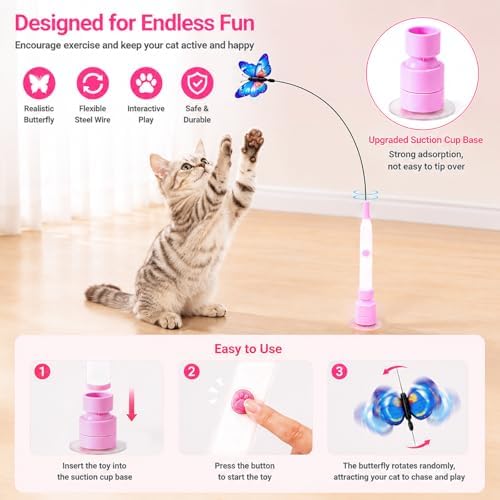Automatic Butterfly Cat Toy, Interactive Wand with Suction Base