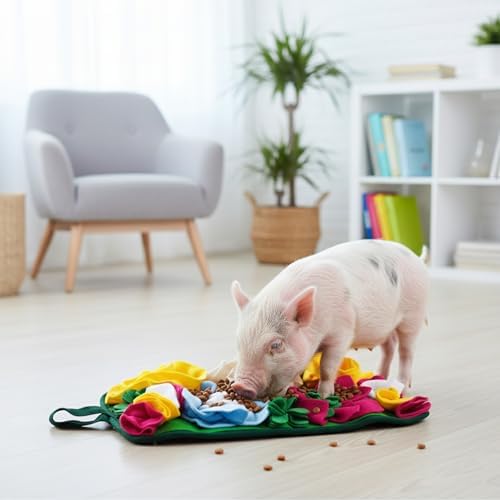 Pig Foraging Mat, Interactive Mini Pigs Enrichment Toys, Treat Mat Toy for Mini Pigs and Farm Puzzle Pad, Hanging Chew Snuffle Pad Bed Enrichment Toy for Pigs to Play with for Pigs
