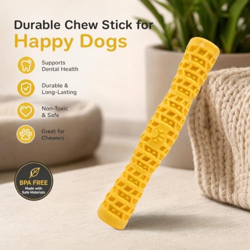 Squeaky Chew Toy for Aggressive Chewers, Indestructible Rubber Pet Toy for Medium Large Breed Puppy, Long-Lasting Durable Teething Chews, Interactive Plaything (Yellow)