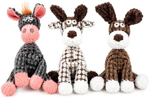 Interactive Plush Dog Chew Toy with Squeaky Rubber Ball, Cute Animal Printed Stuffed Pet Toy for Aggressive Chewers, Durable Eco-Friendly Puppy Teething Toy
