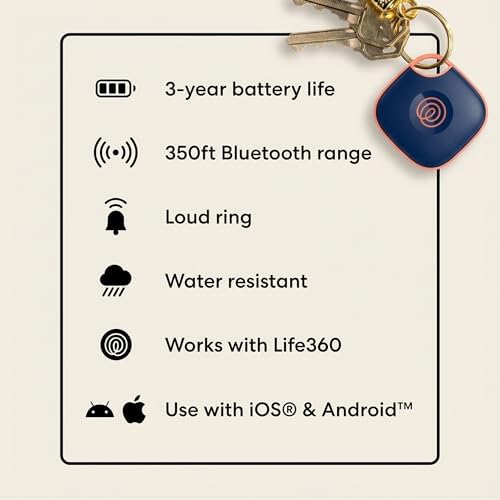 Life360 Tile - Bluetooth Tracker, Keys Finder and Item Locator for Keys, Bags and More. Phone Finder. Both iOS and Android Compatible. 4-Pack (Black/Pink Punch/Navy Blaze)