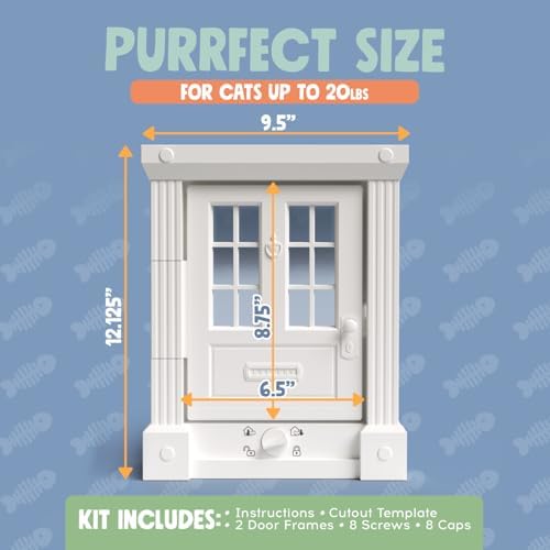 Purrfect Portal Exterior and Interior Cat Door, 4-Way Locking Magnetic Cat Flap for Solid & Hollow Core Doors, Outdoor Pet Door for Cats & Small Dogs, Easy Install Secure Exterior Cat Door