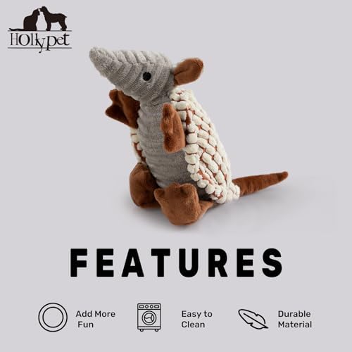 Hollypet Armadillo Squeaky Puppy Dog Toys for Small Medium Dogs, 8"