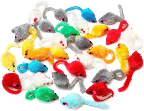 12PCS Cat Mouse Toys, Faux Fur Interactive Catnip Mice