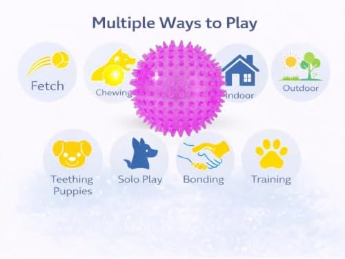 Squeaky Spiky Dog Balls for Teeth Cleaning & Gum Massage 2.5 Inch Small Medium Dogs Purple | Spiny TPR Rubber Chew Toys for Fetch Play Interactive Bouncy Dental Balls BPA Free Nontoxic Floats - 3 Pack