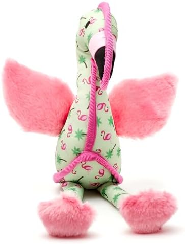 The Worthy Dog Animal Pattern Tough Plush Squeaky Dog Toy, Flamingo