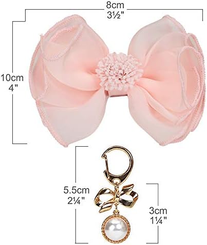 Blueberry Pet Cutie Accessory Set of Floral Collar Bow and Pedant for Dogs & Cats, Pink Flower Decor and Pearl Pendant