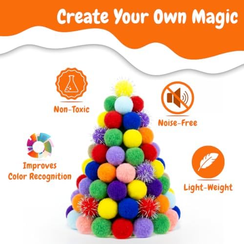 Shizhoo 50 Count 1.2 Inches Pom Pom Balls, Interactive Cat Toy for Indoor Kittens, 25 Pcs Sparkle and 25 Pcs Simple Pompoms are Included for Exercise, Training & Boredom Relief