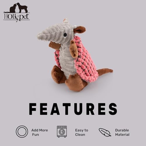 Hollypet Armadillo Squeaky Puppy Dog Toys for Small Medium Dogs, 8"