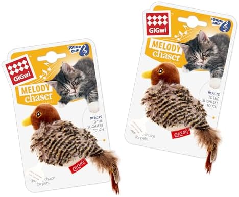 Gigwi Chirping Bird Cat Toys 2 Pack, Automatic Squeaky Toy for Cats