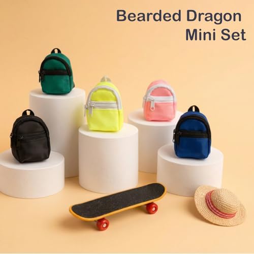3 Pack Bearded Dragon Toy Set Includes a Bearded Dragon Backpack, an Adjustable hat, and a mini Skateboard Toy, for Small Reptile Pets Such as Lizards, Hamsters, Parrots, and Turtles.(Black)
