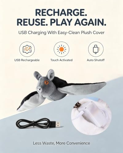 Flying Bat Dog Toy, Interactive Flying Bat Toy for Dogs with Flapping Wings, Chirping Sounds, USB Rechargeable, Touch Activated, Hanging or Floor Toy for Dogs, Puppies and Cats to Reduce Boredom,2 PCS