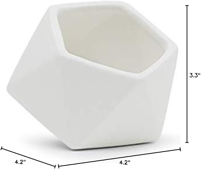 WGV Geometric Ceramic Vase, 4.2"x3.3"H, 5"x4.3"H, Matte White Tilted Pot, DIY Folded Planter Bowl for Wedding Event Office Home Decor, Set of 2 Vases