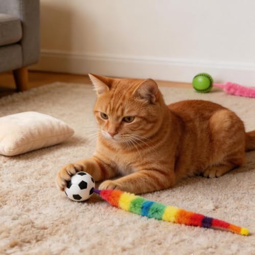 SHENGSEN Bouncy Ball with Tail Cat Toys 5 Packs