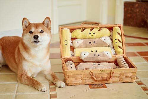 Squeaky Dog Plush Toy, Bakery Bite_Stick Collection, 12", for Various Sized Dogs (Croissant, Large)
