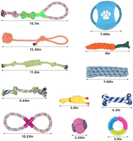 Dog Teething Chew Toys - 12 Pack Small Medium Breed Puppy Toy, Variety Dogs Rope Chew Toys Bundle for Boredom,Pet Interactive Squeaky Toys. Indestructible Cotton Puppy Teething Chew Tug Toys