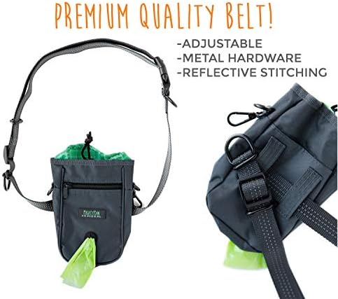 Mighty Paw Dog Treat Bag - Drawstring Closure Pouch - Includes Carabiner Hook and Pick-up Bags - Dog Paw Treat Bag - Pet Training Pouch - (Grey/Green)