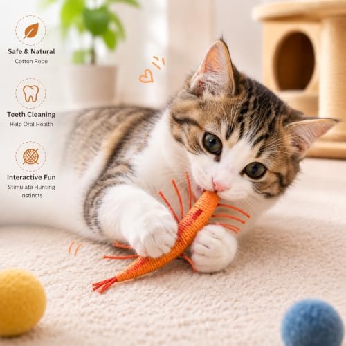 Shrimp Catnip Toys,Cat Wand Attachment Toys for Kitten Cats (4Pcs