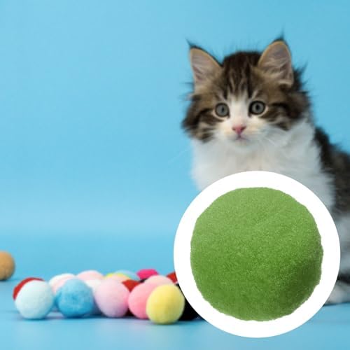 Cat Toy Pom Ball, Interactive Cat Ball Toys Fuzzy Pompoms (Plush, 1.2Inch, 30Pcs, Dark Green) for Kittens Pet Enrichment Training Play Indoor