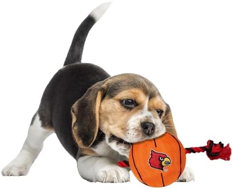 Pets First NCAA Louisville Cardinals Basketball Rope Toy for Dogs & Cats. Tough Nylon, Sporty Basketball Design, Heavy-Duty Ropes with Inner Squeaker