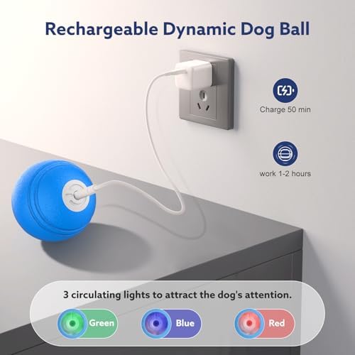 AIPERRO Interactive Dog Toys Ball, Smart Action Activated Rechargeable Pet Toy, TPU Material, IPX7 Waterproof Rating, Automatic Rotating/Bouncing/Moving, Suitable for Small/Medium Dogs-Blue