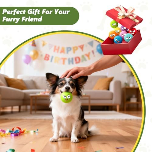 Squeaky Balls for Small Dogs, 2" Soft Latex Squeaky Dog Ball Toys, Emoji Smile Face Rubber Bouncy Balls, Puppy Teething Chew Toys for Mini & Small Dogs (2"-Pack C)