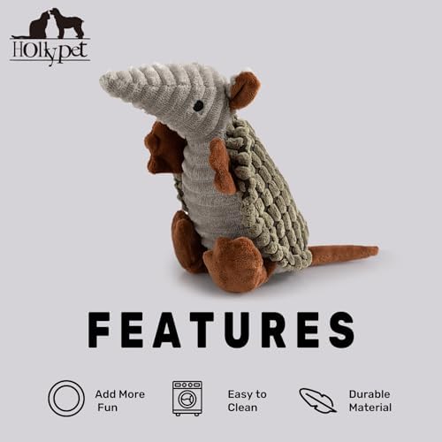 Hollypet Armadillo Squeaky Puppy Dog Toys for Small Medium Dogs, 8"