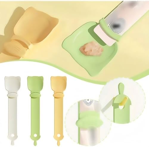 Multifunctional Cat Strip Squeeze Spoon - Cute Cat Head Feeder, 3 Color Strip, Wet Food Dispenser & Treat Spoon (Pet Supplies) (Beige-2PCS)