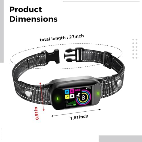 Dog Bark Collar for Small Dogs, Smart Vibration Training Collar, Color Screen, Reflective Nylon Strap, Adjustable Sensitivity, IP67 Waterproof, Fits 7.9-19.7 in Neck