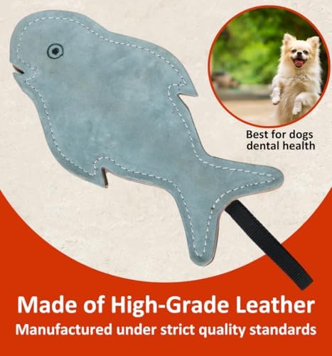 Leather Dog Toys for Small Puppies, Genuine Leather Chew Toys, Safe Puppy Toys, Durable Dog Chews for Teething, Interactive Play, Training, and Healthy Chewing (Shark)