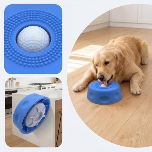 Interactive Dog Licking Toy Ball Slow Feeder Bowl, Food Safe Silicone Bowl for Bone Broth Yogurt Juice, Slow Feeding Protect Dog Stomach & Gut (Blue)