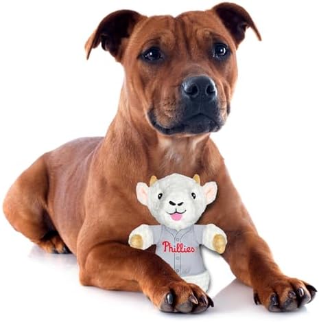 MLBPA Bryce Harper Goat Plush Toy for Dogs and Cats with Squeaker, Wearing a Team Player Jersey! MLB Philadelphia Phillies Fun & Sporty Goat Shaped Dog Chew Toy, Interactive Pet Toy
