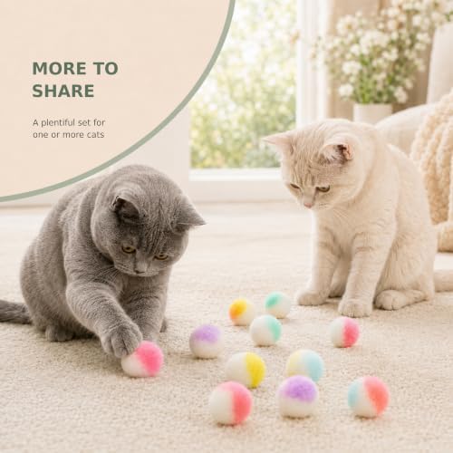 50-Pack Cat Toy Balls, 1.18-Inch Soft Fuzzy Pom Poms for Indoor Cats