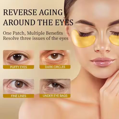 GLOWFINITY 24k Gold Under Eye Patches (10 Pairs), eye mask, Collagen Skin Care Products, Eye Patches for Puffy Eyes, eye masks for dark circles and puffiness