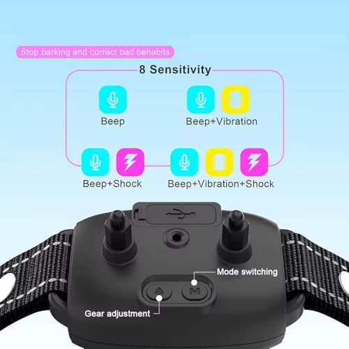 Smart Humane Dog Training Collar with LCD Display, White, 8 Sensitivity Levels, Beep Vibration Shock Modes, Battery Indicator