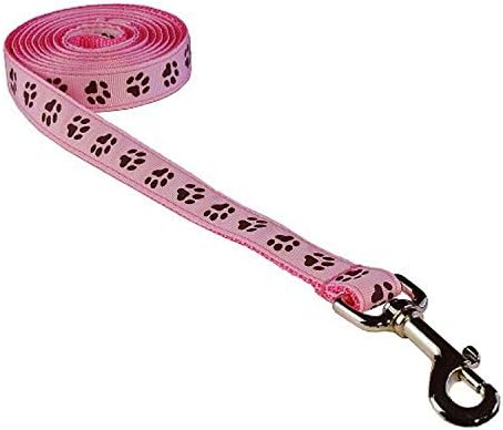 Small Pink/Brown Puppy Paws Dog Leash: 3/4" Wide, 4ft Length - Made in USA.