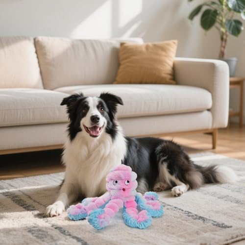 LIFLIX Squeaky Octopus Dog Toy, Large Soft Plush Toy for Indoor Dogs, Interactive Dog Toy to Keep Them Busy, Not for Aggressive Chewers, Pink
