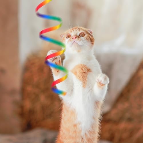 5 PCS Cat Rainbow Ribbon Toy, Detachable Cats Toy Wand Replacement Extended Cat Toys Attachments with Bell for Cats Kittens Small Pets Indoor Outdoor Exercise Play