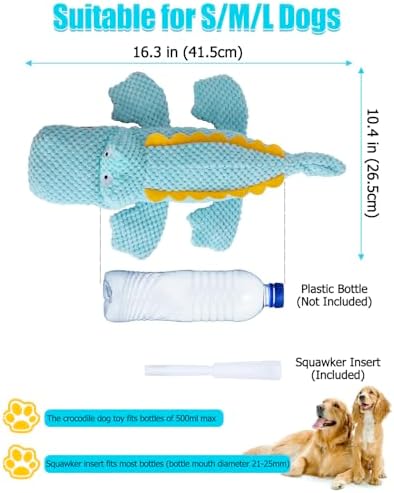 SCHITEC Squeaky Dog Toys, Crinkle Plush Water Bottle Toy with No Stuffing Body, Interactive Squawking Pet Chew Toy for Puppy Small Medium Large Dogs