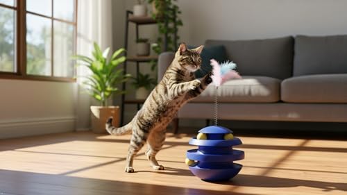 Cat Toys for Indoor Cats, Interactive Cat Ball Track with Feather