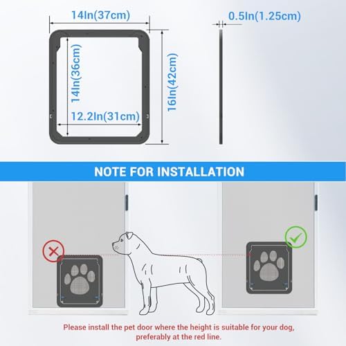 Namsan Dog Screen Door - Inside Size 12x14 inches Sliding Screen Dogs Door with Magnetic Flap for Exterior Doors Lockable Pet Door