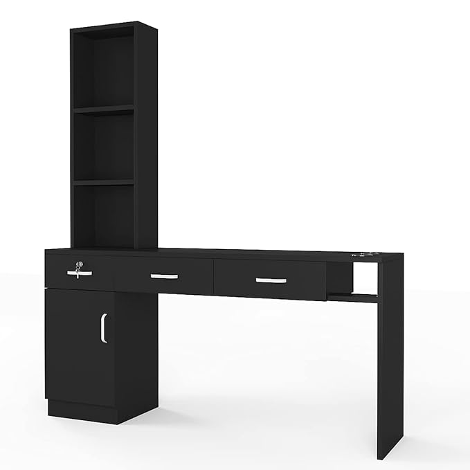 Paddie Barber Salon Station Wall Mount Hair Styling Salon Equipment Set Beauty Spa Furniture Set, Lockable Left Shelf, Mirror not Included(Black)