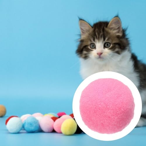 Cat Toy Pom Ball, Interactive Cat Ball Toys Fuzzy Pompoms (Plush, 1.2Inch, 30Pcs, Pink) for Kittens Pet Enrichment Training Play Indoor