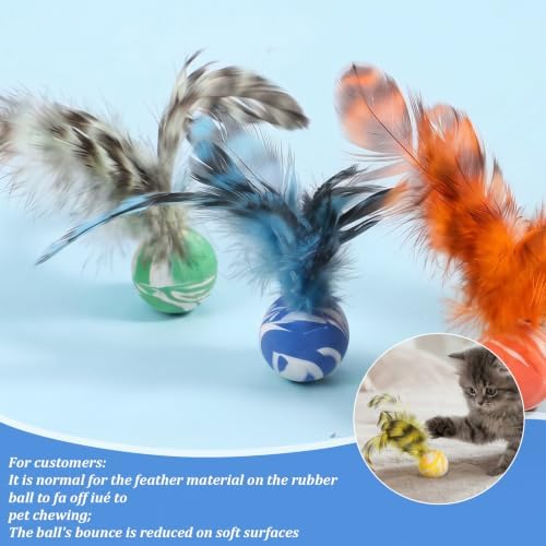 5 Pcs Bouncy Balls for Cats Chasing- Cat Feather Toy with Natural Feather